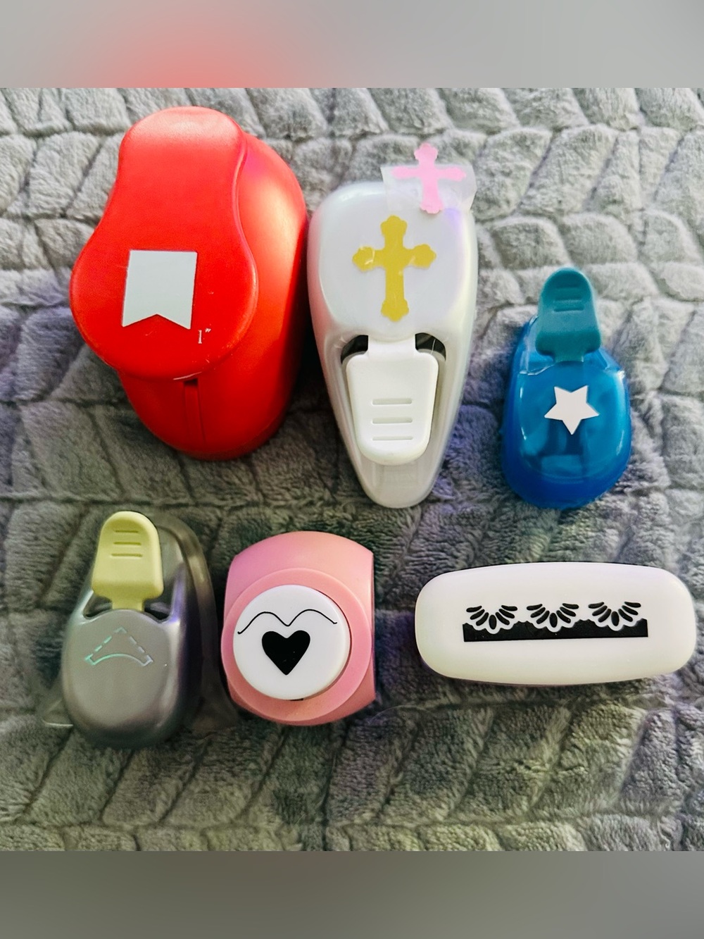 Set of Decorative Paper Punches - Red, White, Blue, Pink, Silver, Gray